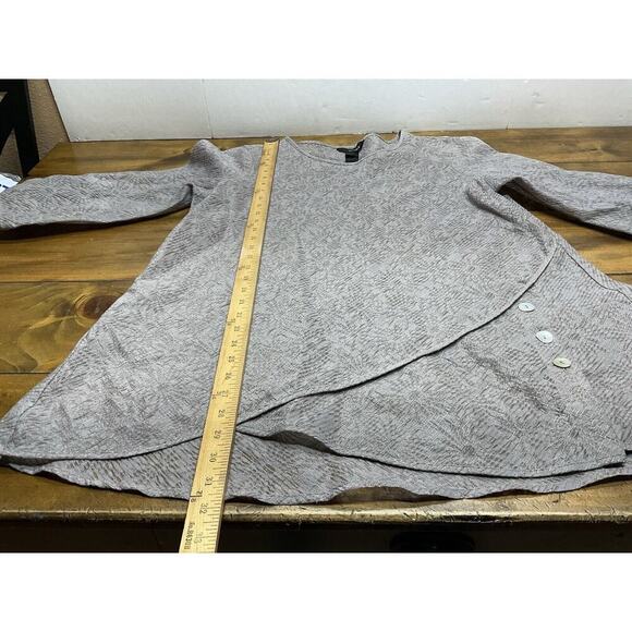 Ali Miles Tunic Top Sheer Metallic Taupe Roll Tab Sleeve Lagenlook Size Large - Picture 9 of 11